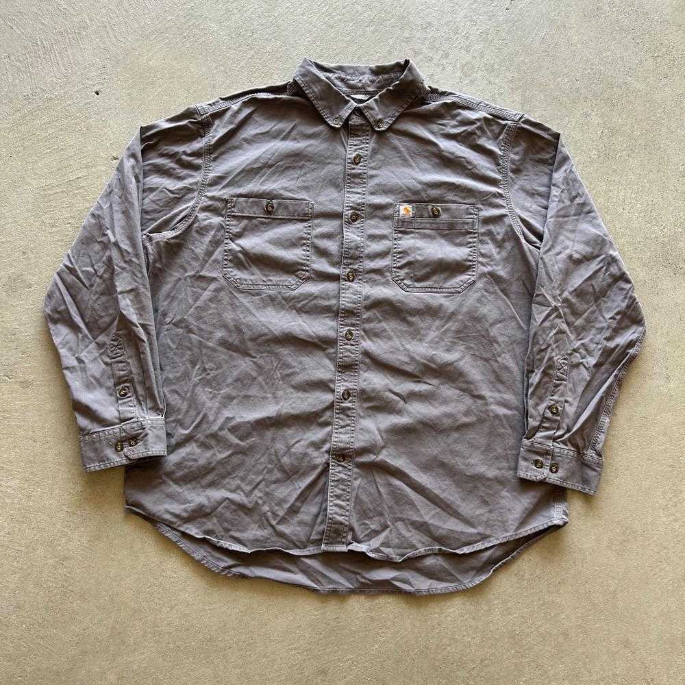 Carhartt Workwear Shirt Mens 2XL Gray Relaxed Fit Long Sleeve Canvas Button Down